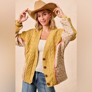 B6 new Bibi cable knit sweater cardigan flower small medium large extra large